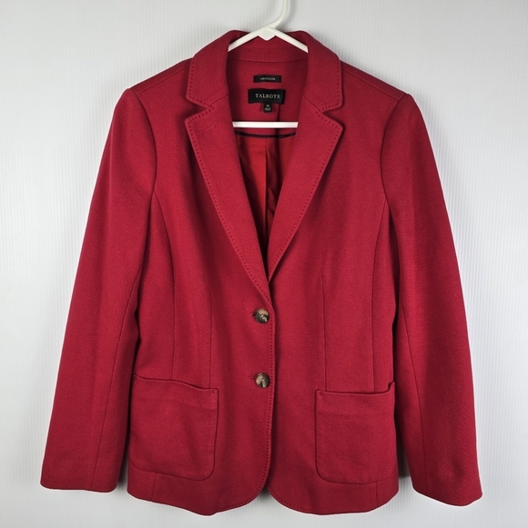Talbots Jackets & Blazers - Talbots Women's Aberdeen Red Cotton Blend Blazer 2 Button Closure Size 10 Office